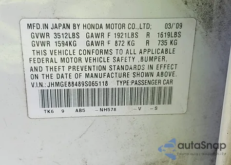 2009 Honda Fit Sport from USA, damaged, VIN JHMGE88489S065118